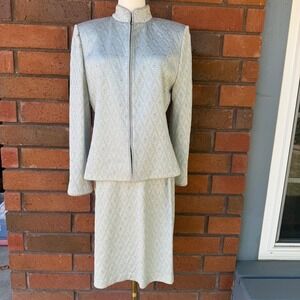 St. John Evening Skirt Suit Set Sparkles Vintage | Teal Blue | Womens Size 8